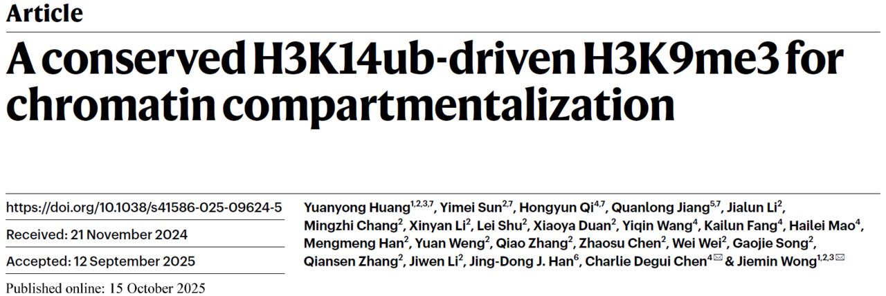 A conserved H3K14ub-driven H3K9me3 for chromatin compartmentalization
